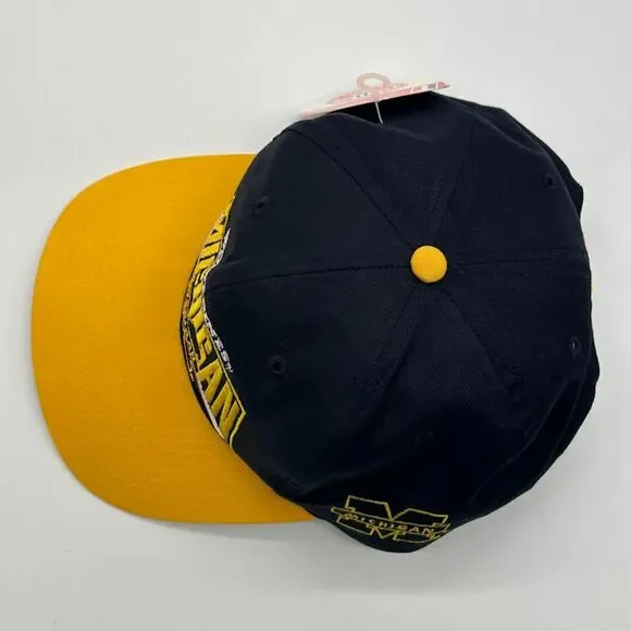 Vtg NWT Wolverines Hat Football U of Michigan Black Yellow Adj Snap Back Cap NEW - Picture 8 of 8